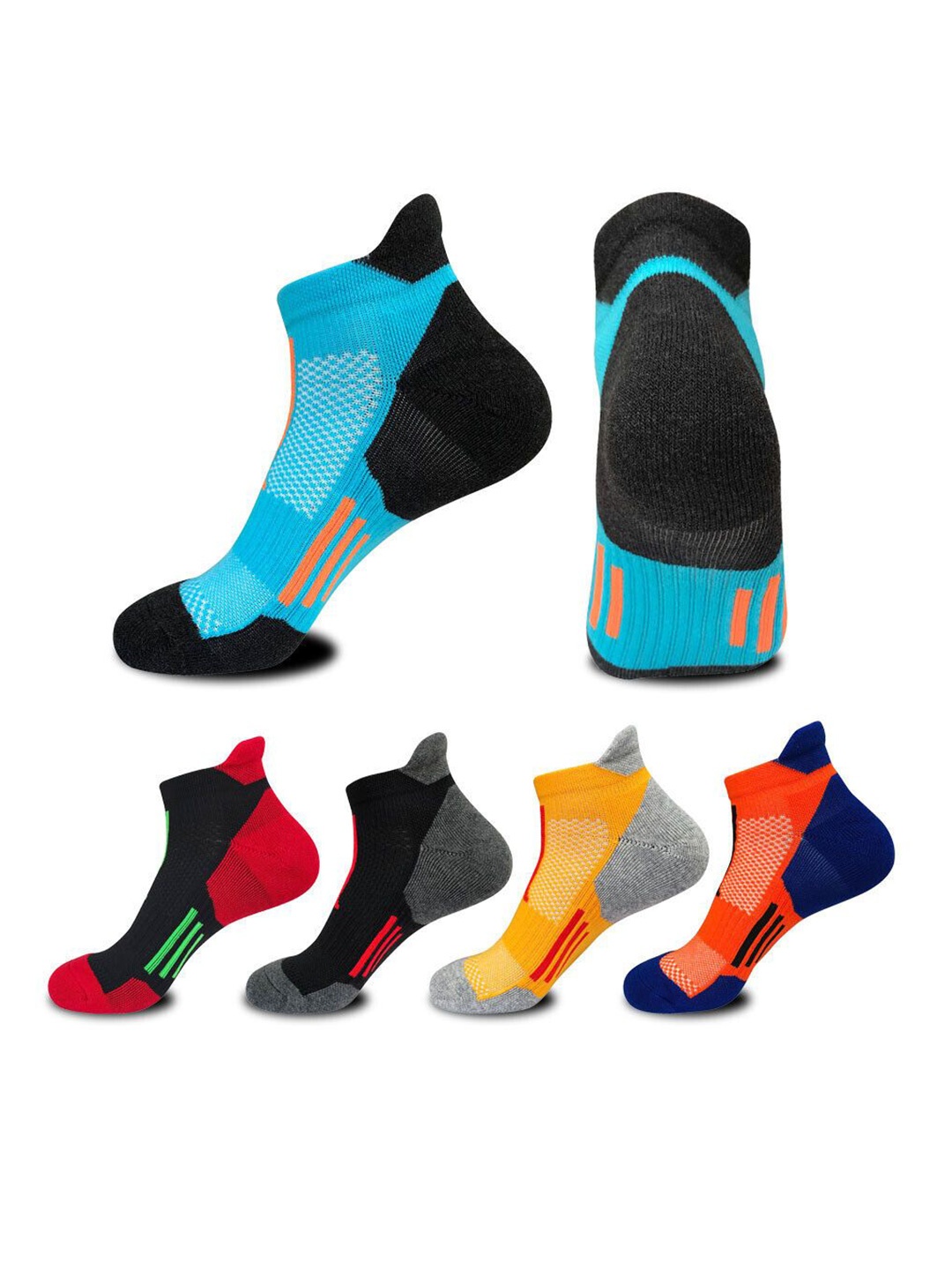 

Sockscarving Pack Of 5 Cotton Striped Odour Free Ankle-Length Socks, Blue