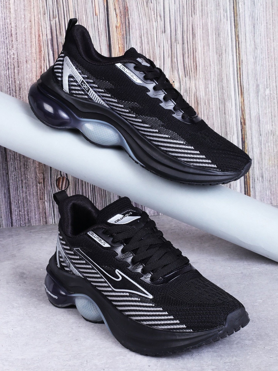 

Columbus Men Mesh Running Non-Marking Sports Shoes, Black