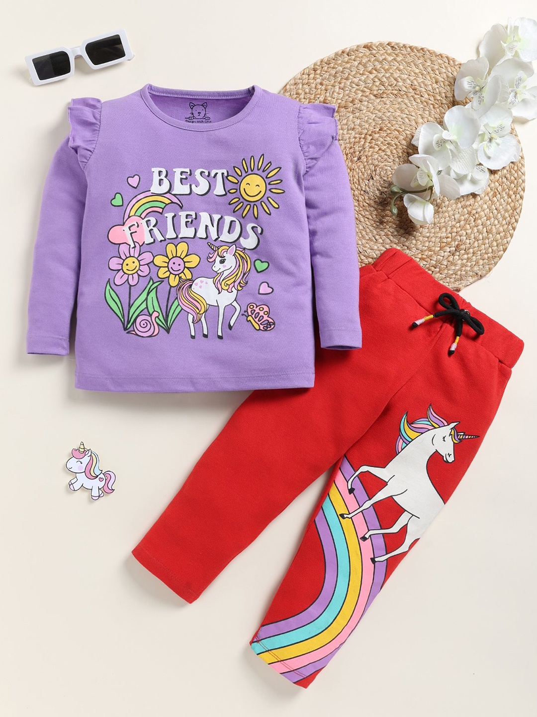 

YK Horse Printed Long Sleeve Night Suit, Purple