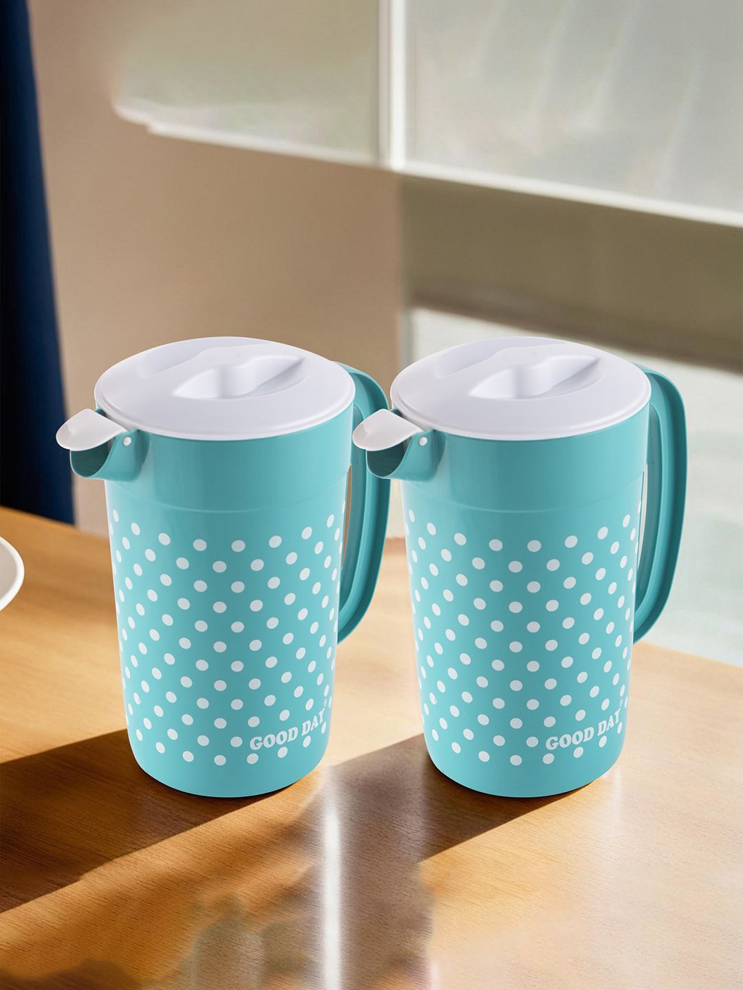 

Kuber Industries Pack of 2 Polka Dot Printed Water Jugs 2 L Each, Green