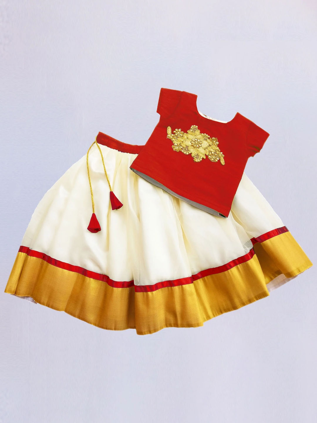 

STANWELLS KIDS Girls Embellished Beads and Stones Ready to Wear Lehenga & Choli, Red