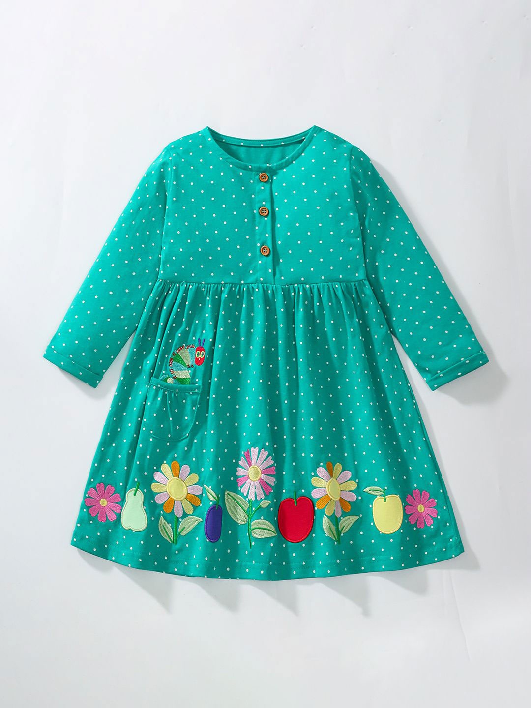 

JC SPARKLE Girls Cotton Floral Printed Fit & Flare Dress, Green