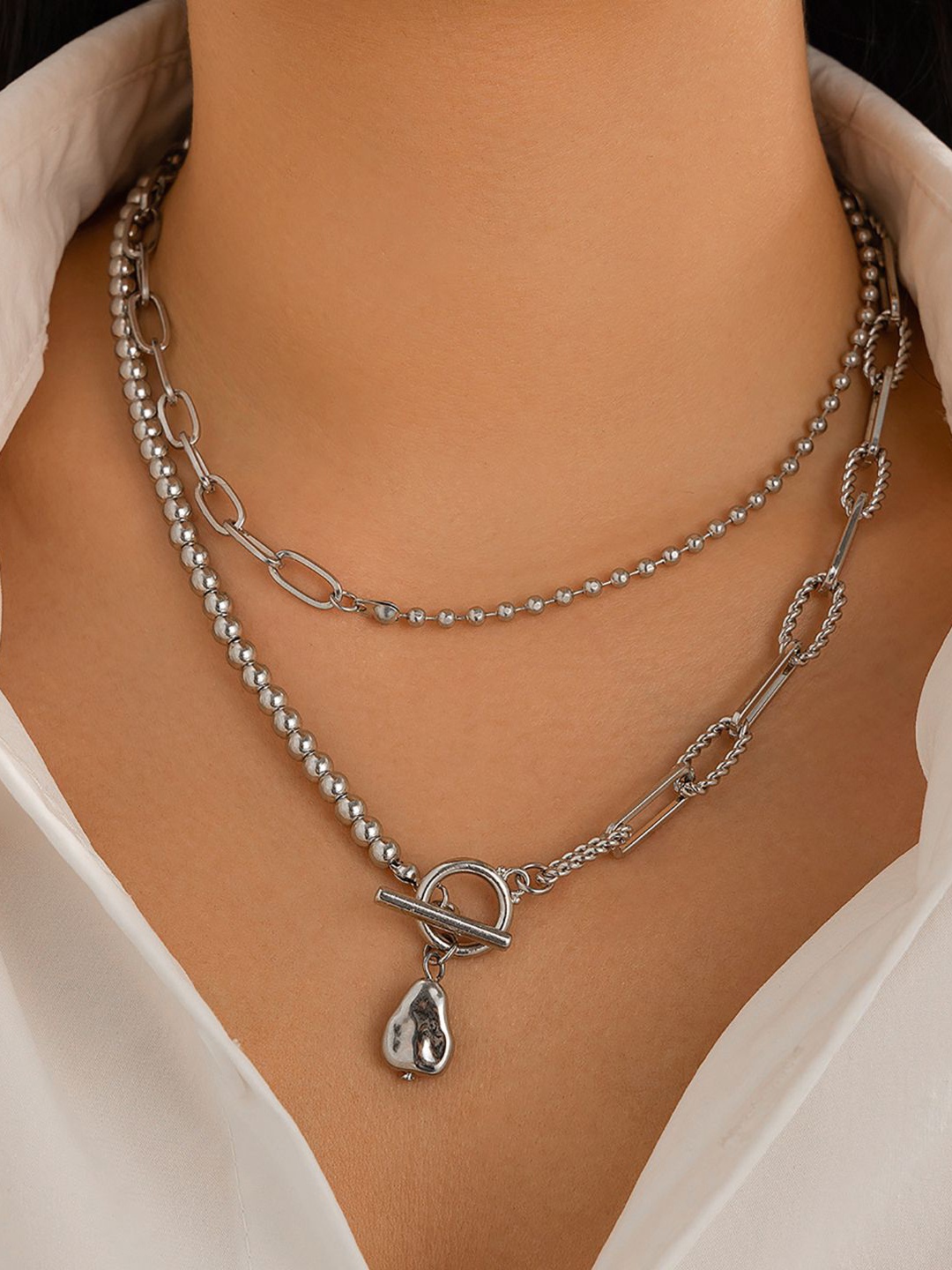 

StyleCast x Revolte Silver-Plated Beaded Layered Statement Chain