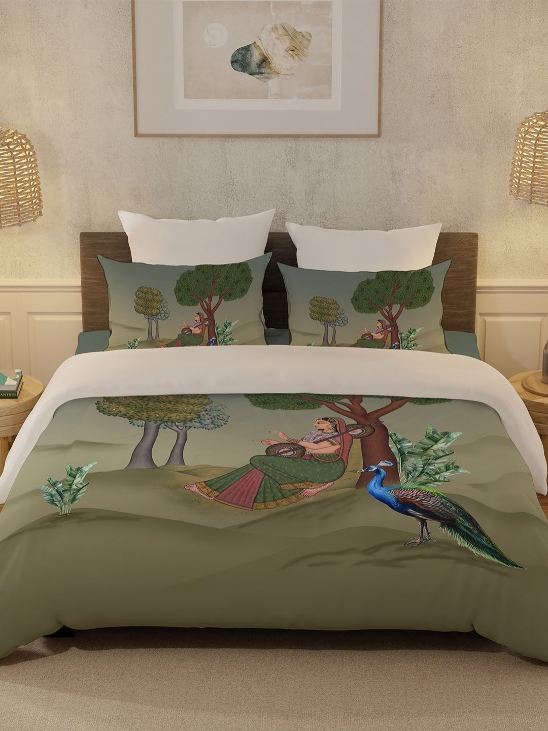 

BELLA CASA Green & Blue Graphic 300 TC Pure Cotton King Bedsheet Set 2.74 m x 2.74 m
