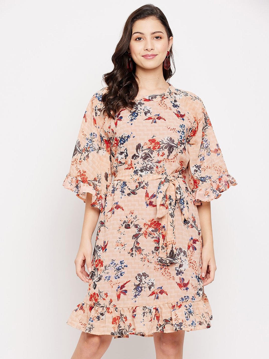 

DressBerry Women Floral Printed Georgette Fit & Flare Dress, Peach