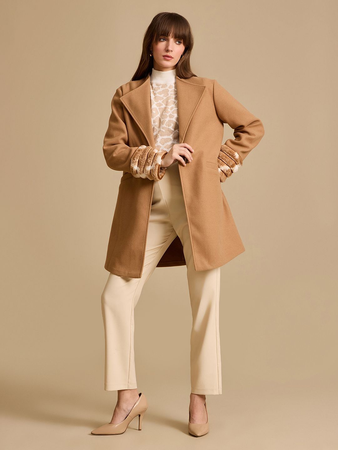 

Kazo Women Shawl Collar OverCoat, Camel brown