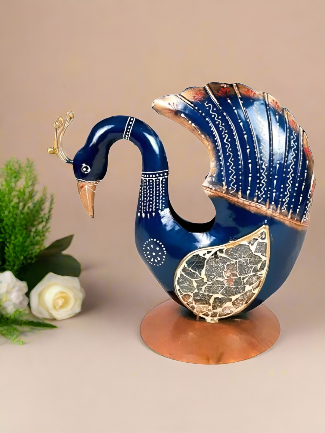 

apka mart Blue & Beige Peacock Showpiece