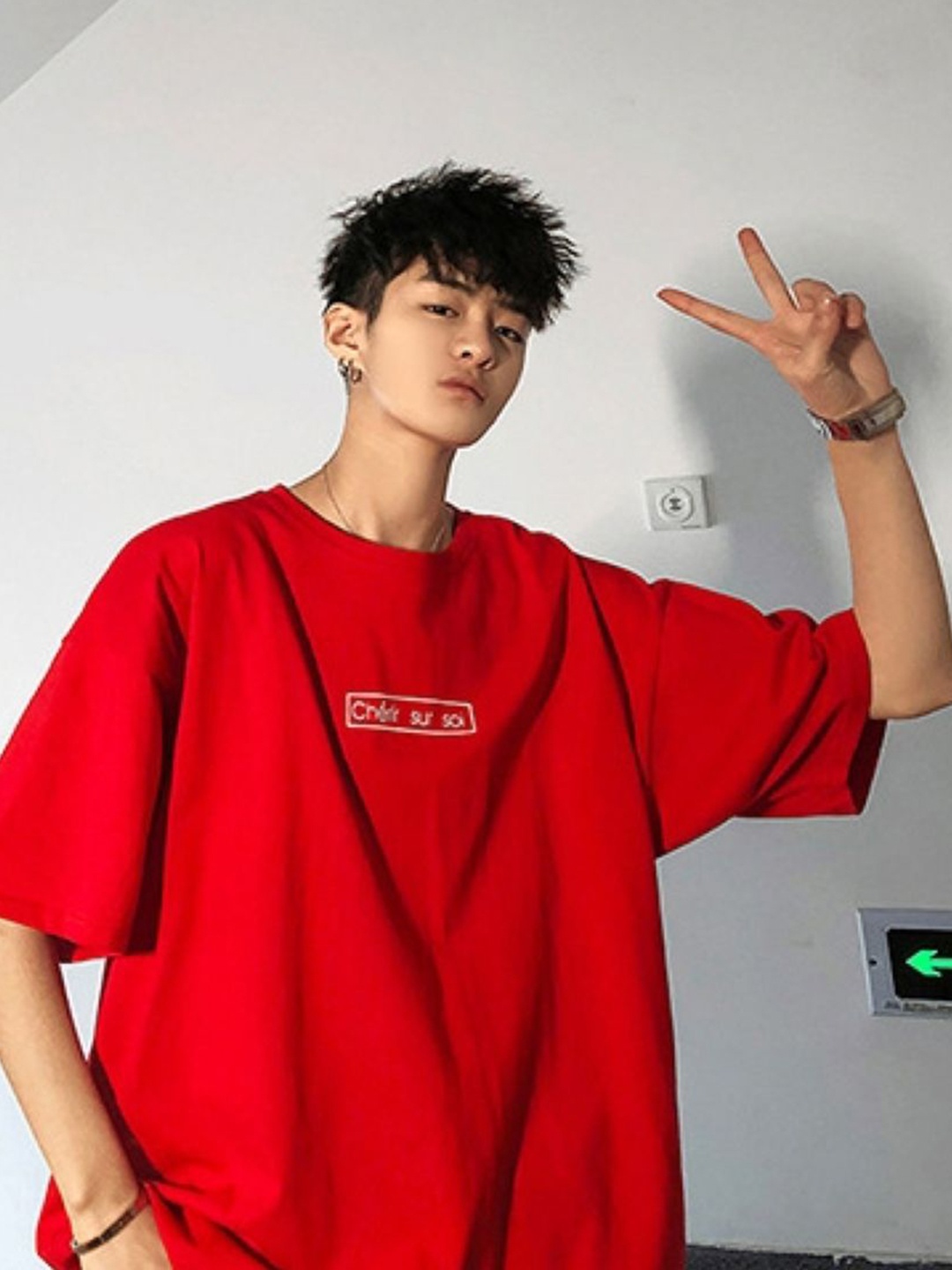

HERE&NOW Men Typography Printed Round Neck Oversized T-shirt, Red