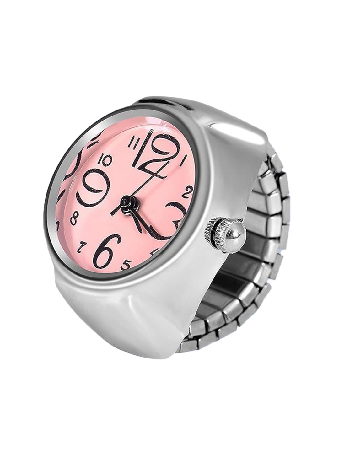 

RHOSYN Silver Plated Stretchable Finger Ring Watch, Pink