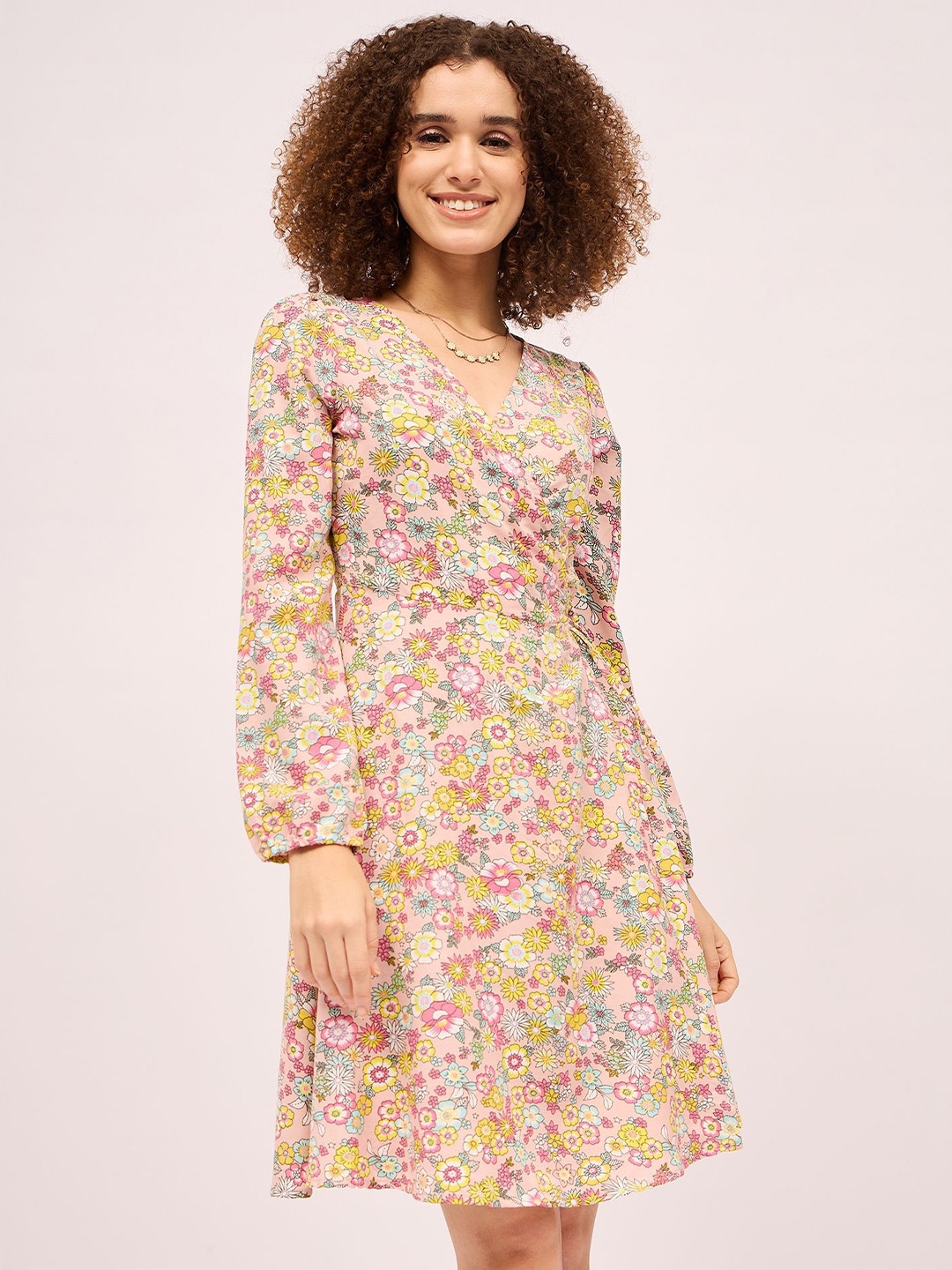 

Mayra Women Floral Printed Wrap Dress, Pink