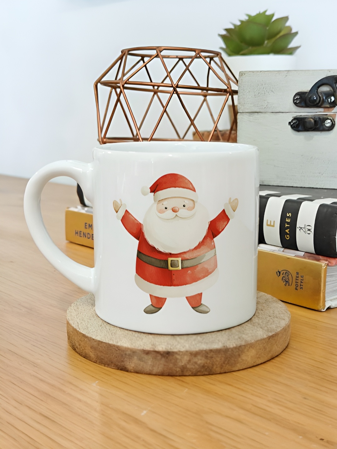 

One Posh Home White & Red 2 Pieces Santa Printed Ceramic Mugs 150ml