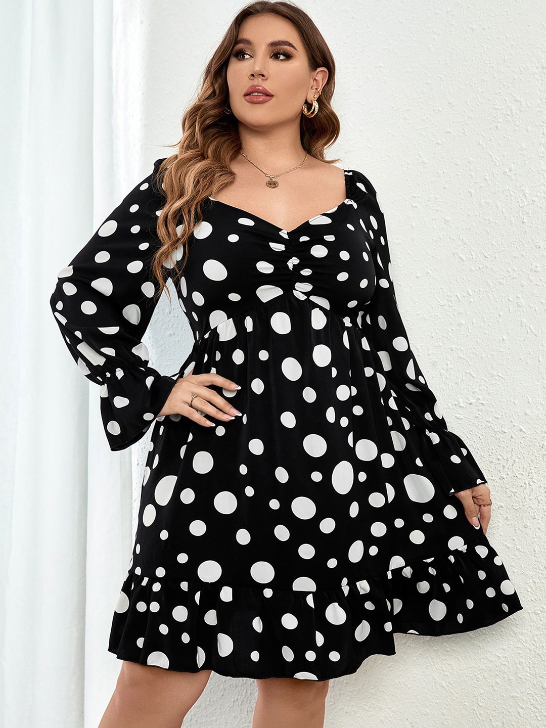 

StyleCast Curve Polka Dot Printed Empire Dress, Black