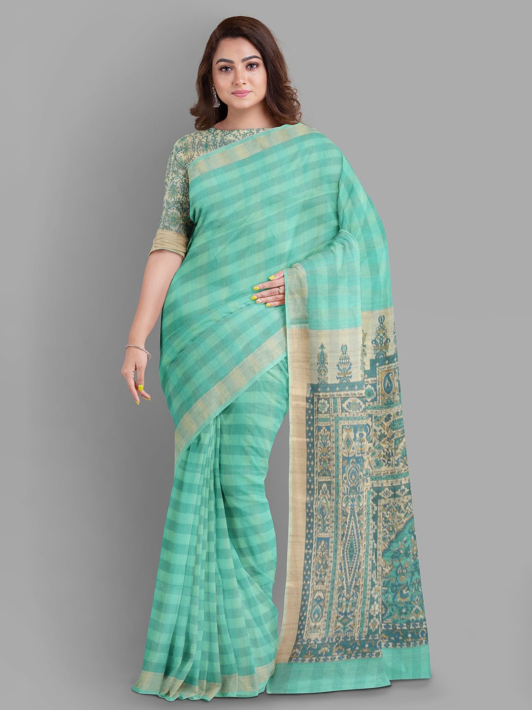 

The Chennai Silks Striped Zari Kota Saree, Green