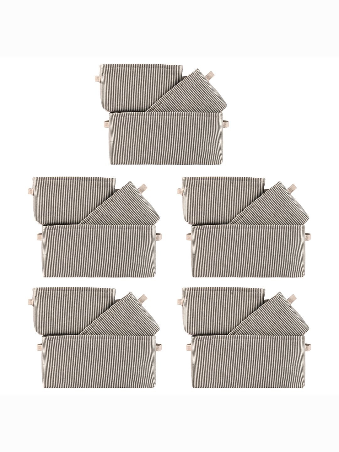 

Kuber Industries White & Grey 15 Pieces Striped Cotton and Linen Tote Basket Organisers
