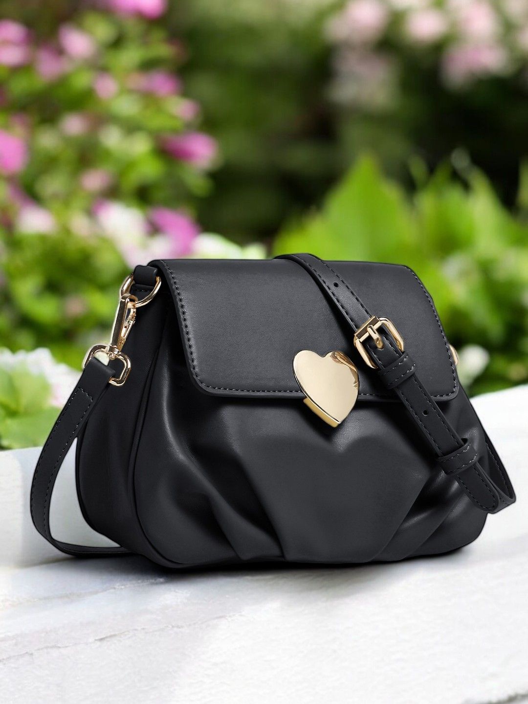 

Exotic Women Solid Structured Sling Bag, Black