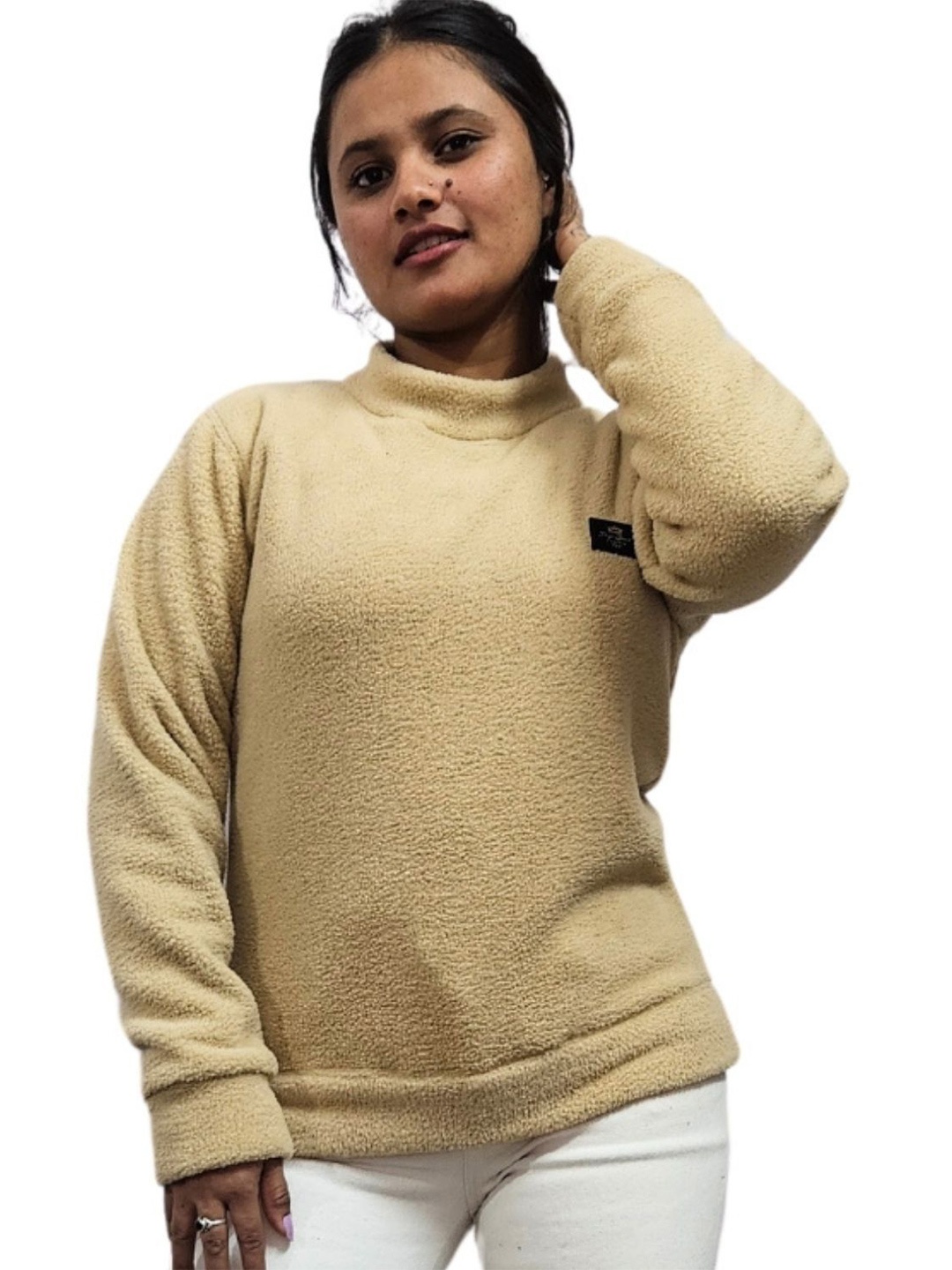 

Looks United Women High Neck Long Sleeves Woollen Pullover Sweaters, Cream