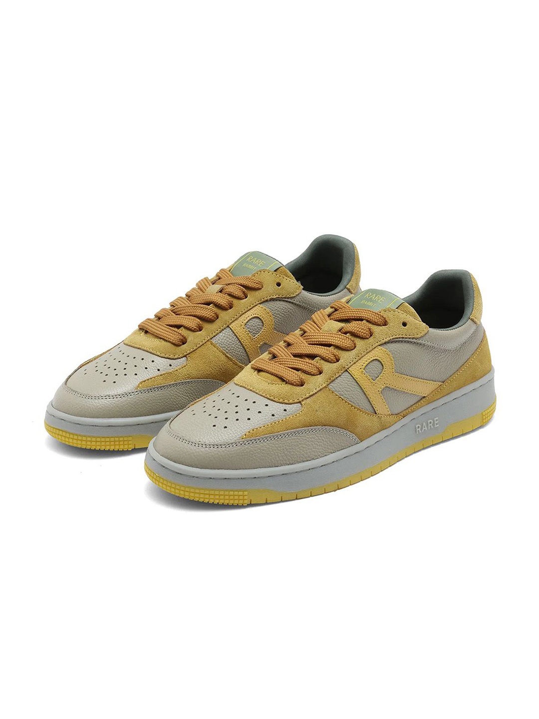 

RARE RABBIT Men Colourblocked Leather Sneakers, Yellow