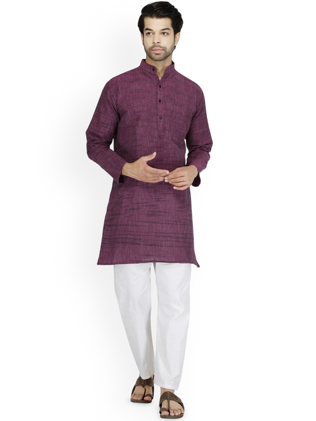 

Aaryavar Men Striped Kurta, Pink