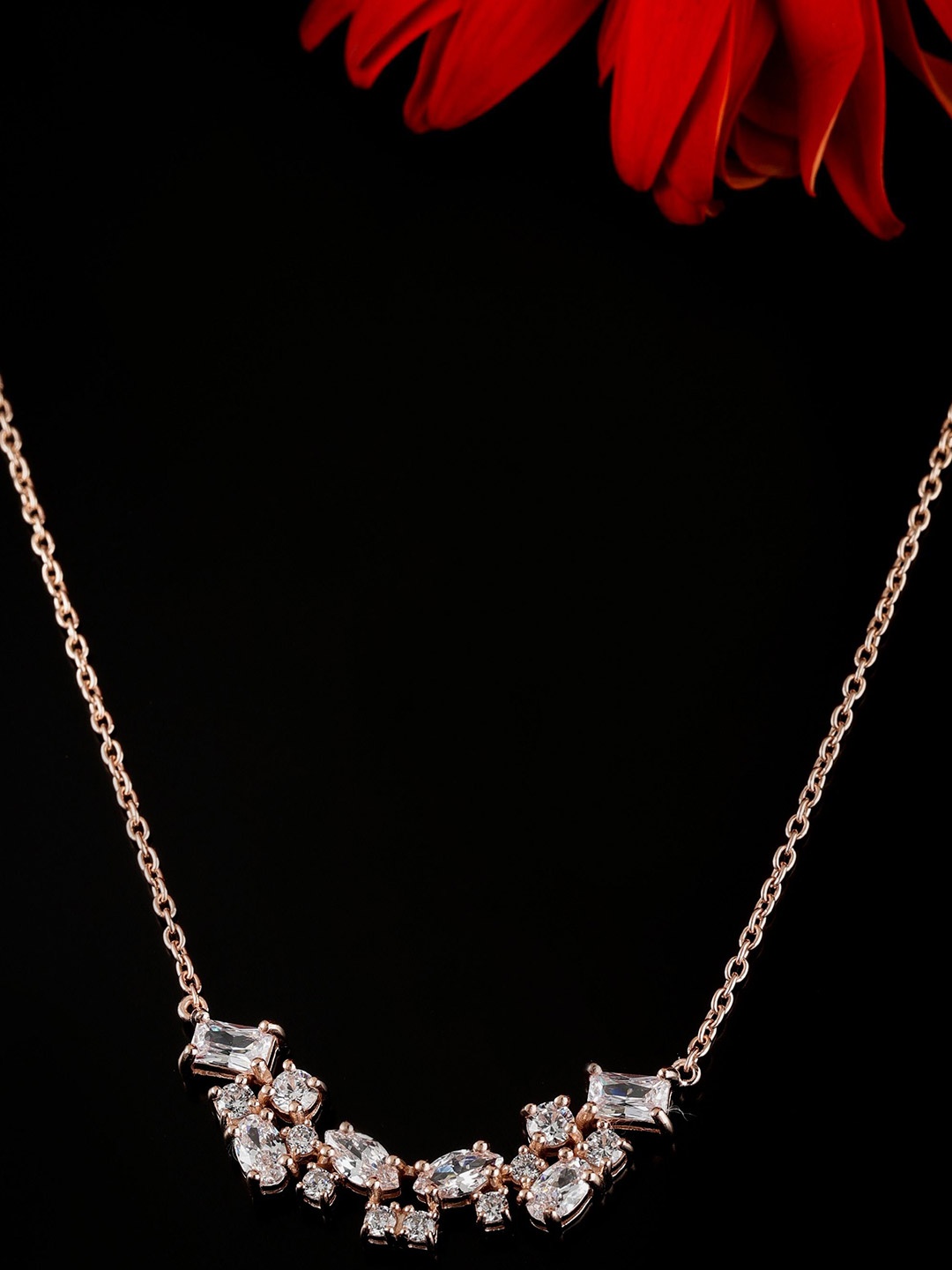 

DIAVO 925 Sterling Silver Rose Gold-Plated Cubic Zirconia Necklace