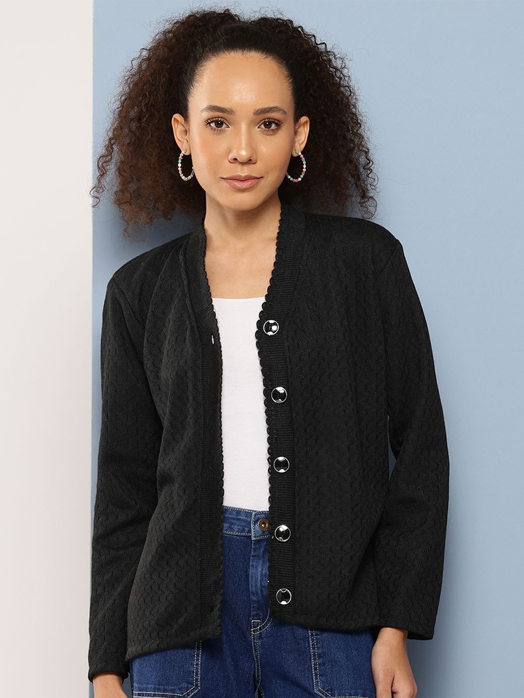 

BAESD Women V-Neck Woollen Cardigan, Black