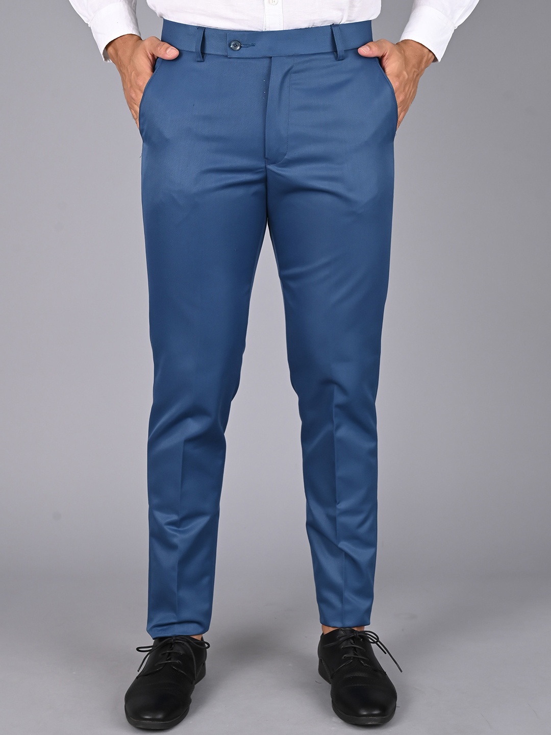 

MANCREW Men Regular Fit Cotton Smart Easy Wash Trousers, Blue