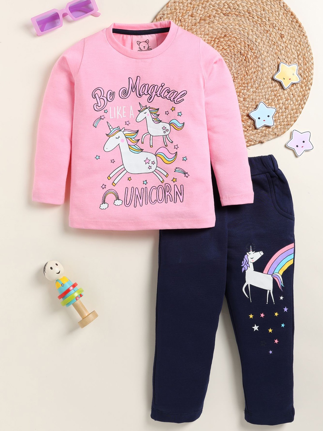 

YK Horse Printed Long Sleeve Night Suit, Pink