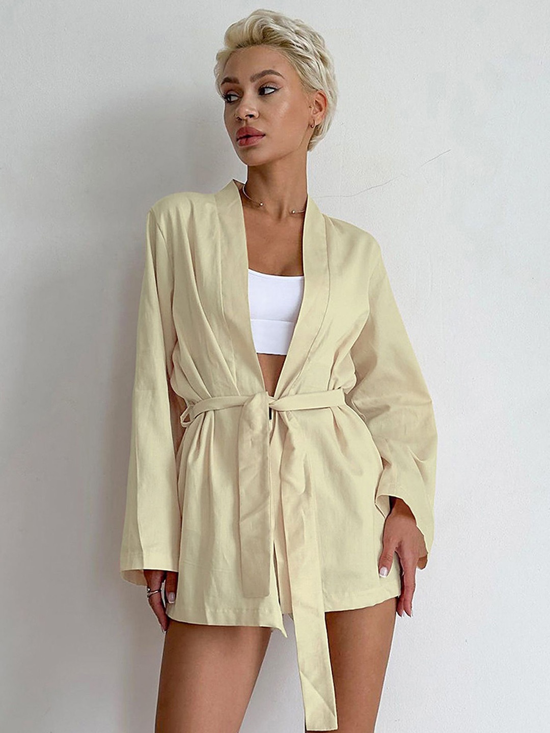 

LULU & SKY Women Robe With Shorts Night Suit, Beige
