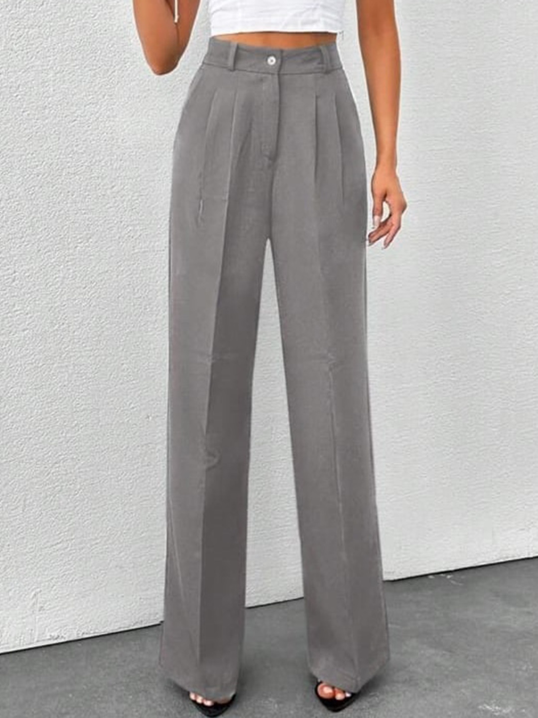 

Next One Women Smart High-Rise Easy Wash Pleated Korean Pant, Grey