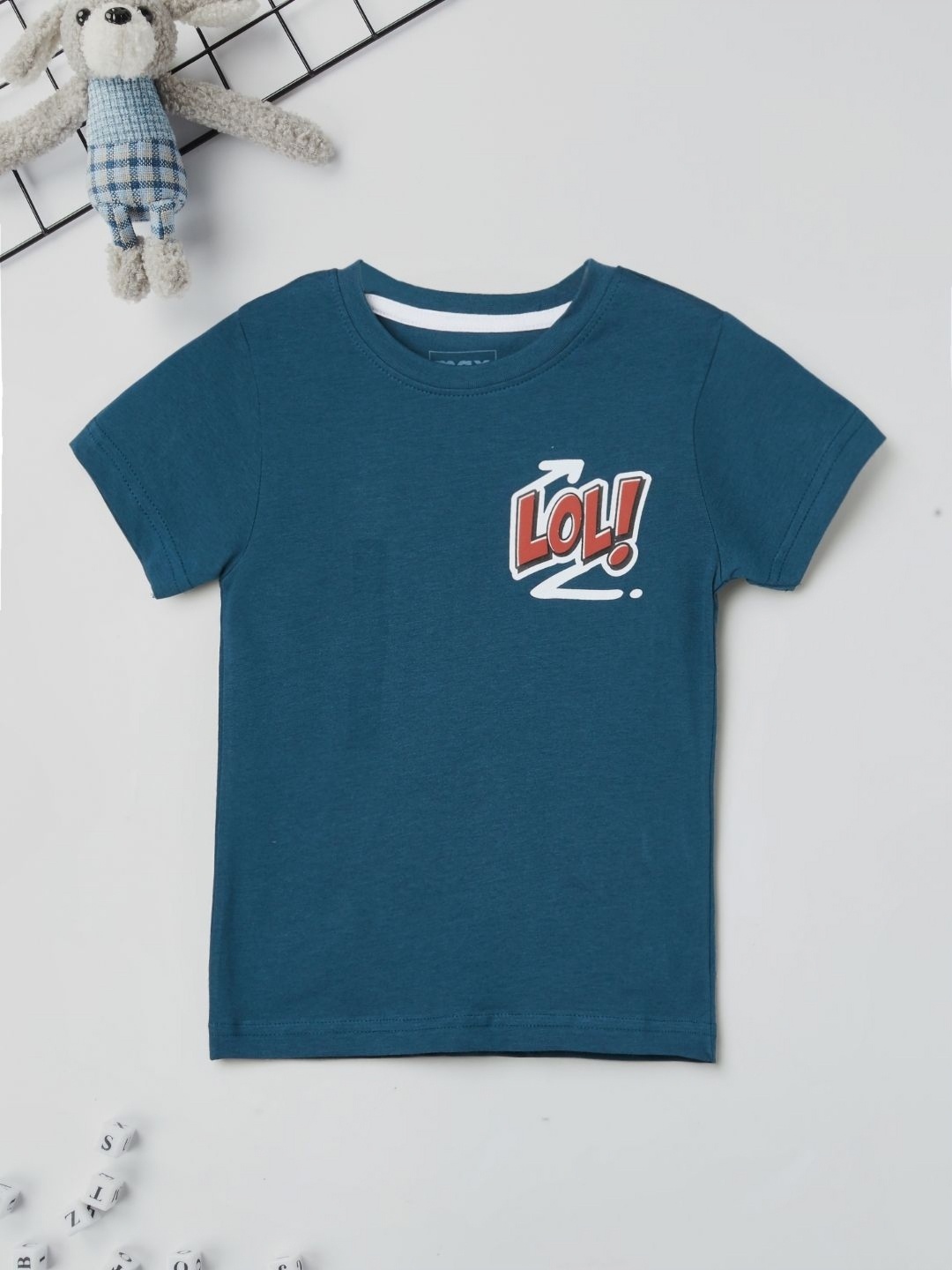 

max Boys Typography Printed Round Neck Cotton T-shirt, Teal