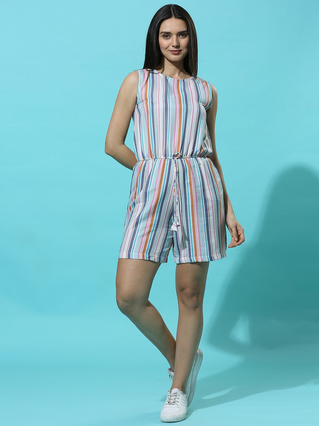 

HERE&NOW Women Striped Basic Jumpsuits, Blue