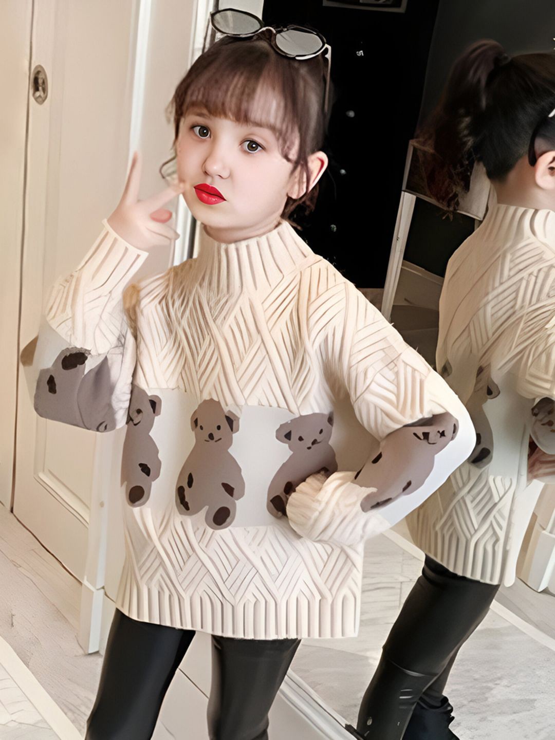 

INCLUD Girls Printed Pullover Sweater, Beige