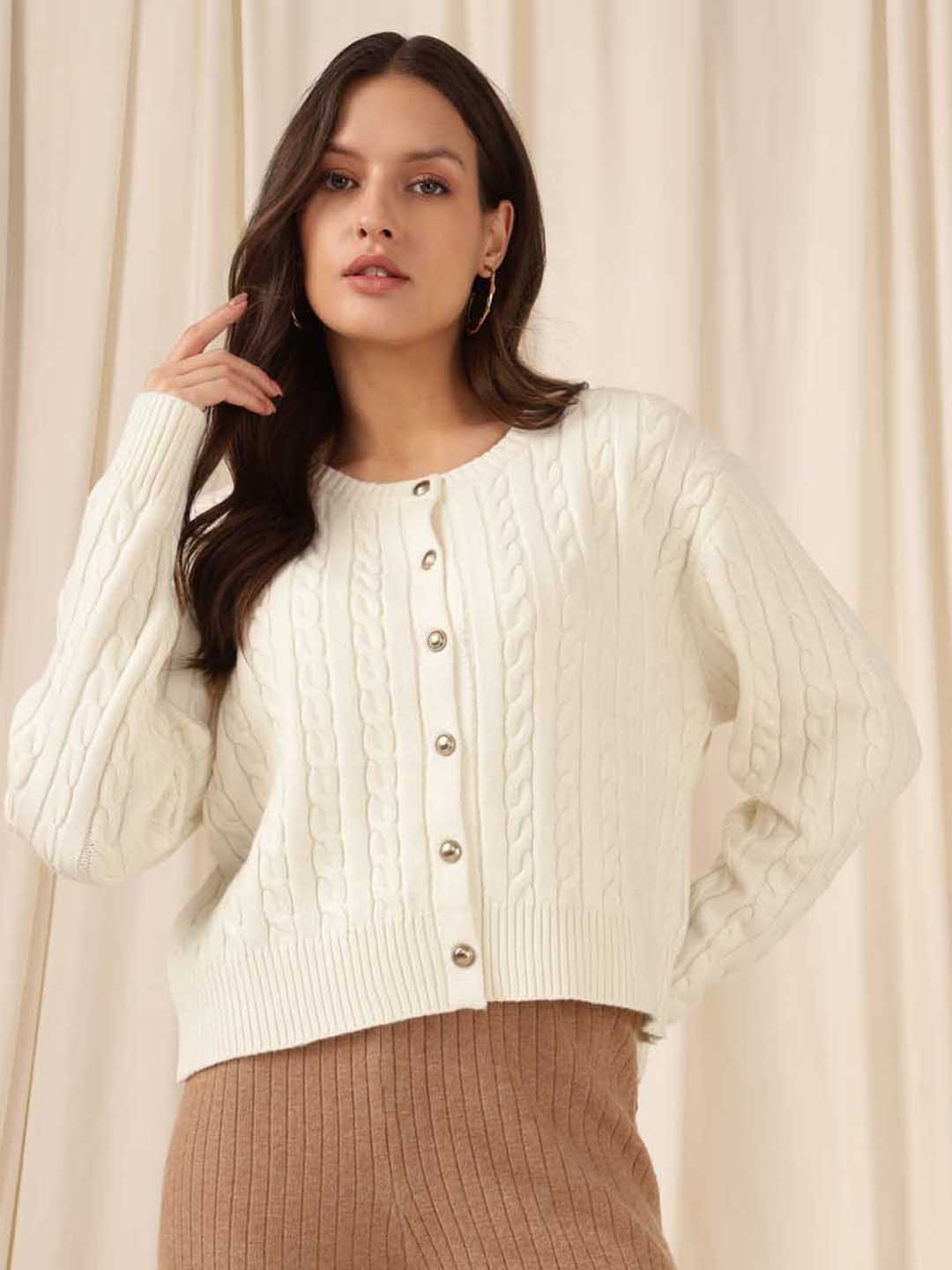 

Xpose Women Cable Knit Cardigan, Off white