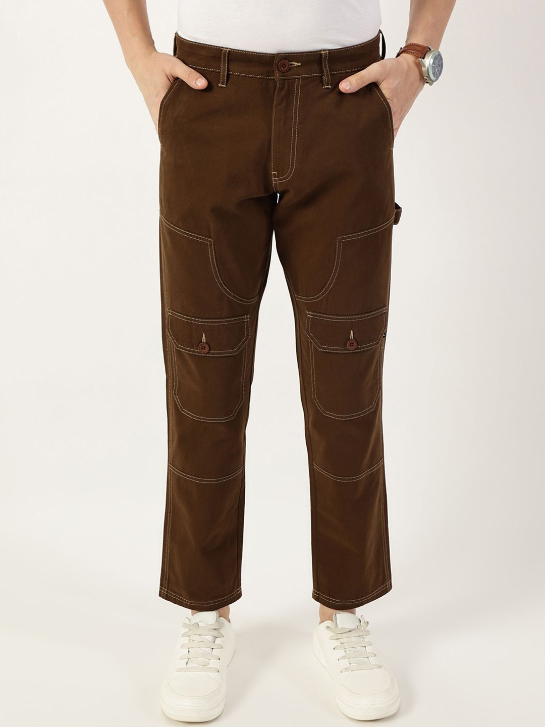 

Thomas Scott Men Smart Regular Fit Easy Wash Mid-Rise Cotton Trousers, Brown