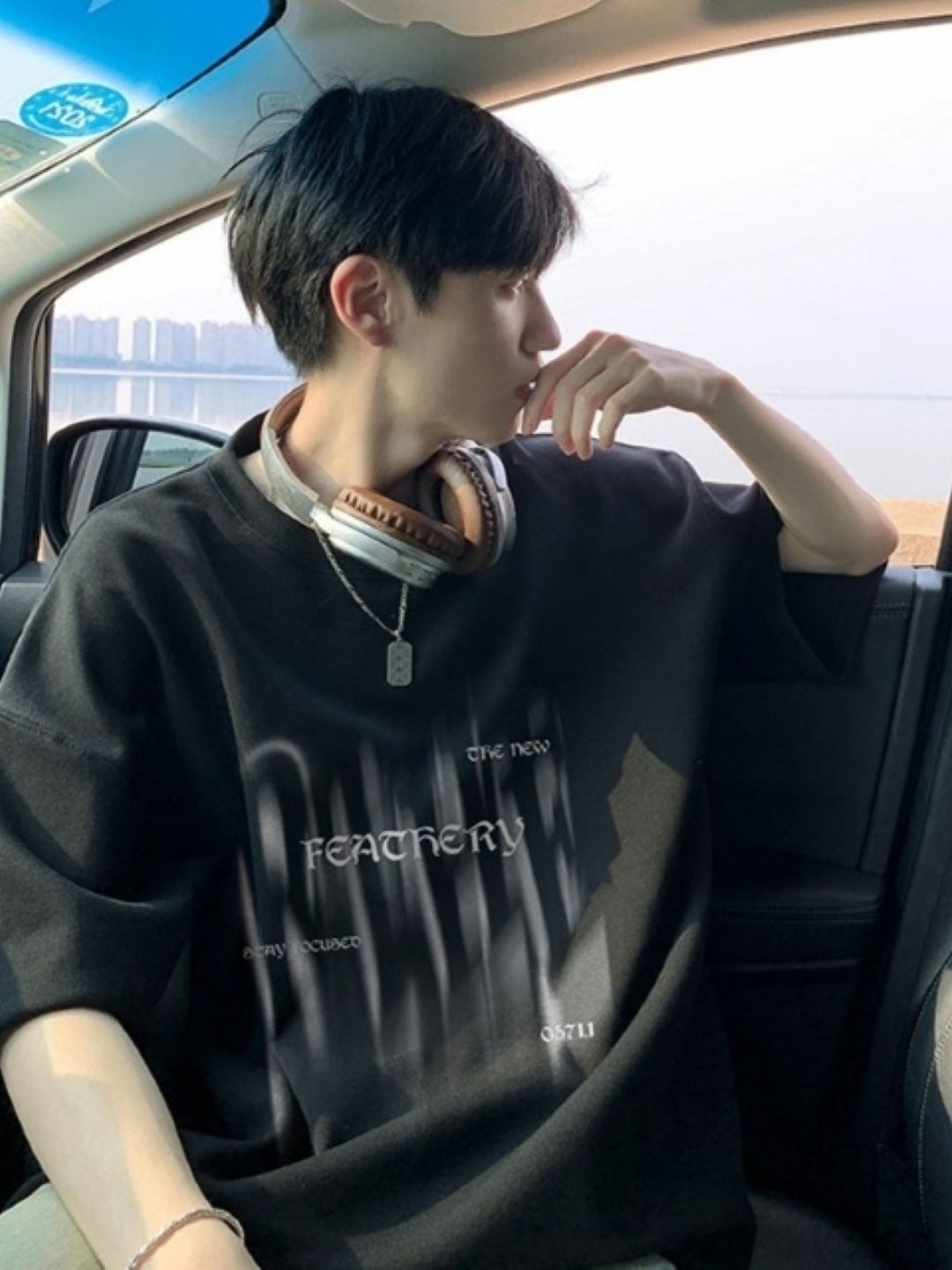 

HERE&NOW Men Typography Printed Round Neck Cotton Oversized T-shirt, Black