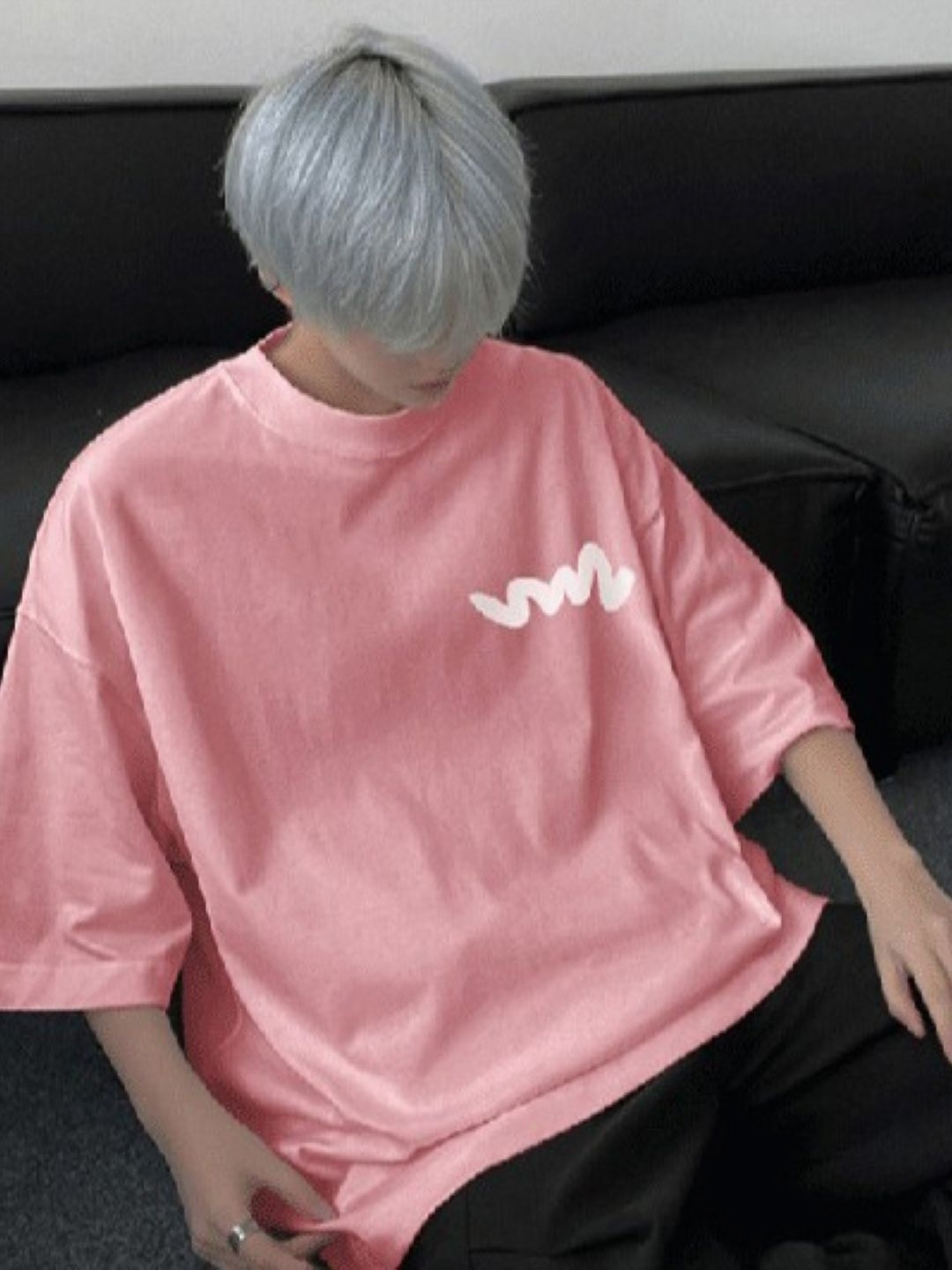 

HERE&NOW Men Graphic Printed Round Neck Cotton Oversized T-shirt, Pink