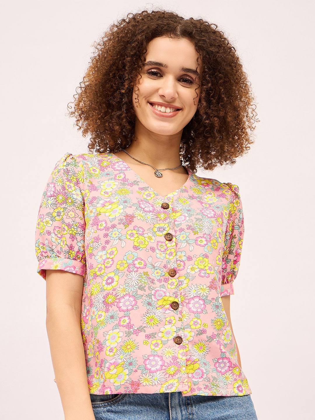 

Mayra Women Floral Print Cotton Top, Pink