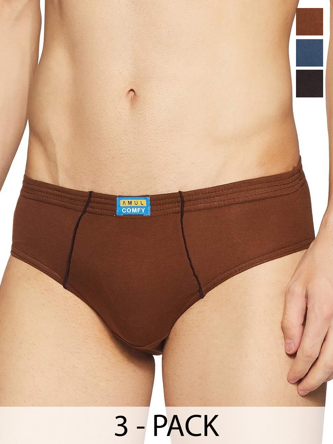 

AMUL COMFY Men Pack Of 3 Combed Cotton Basic Briefs Comfy-Brief-IE-2-80, Black