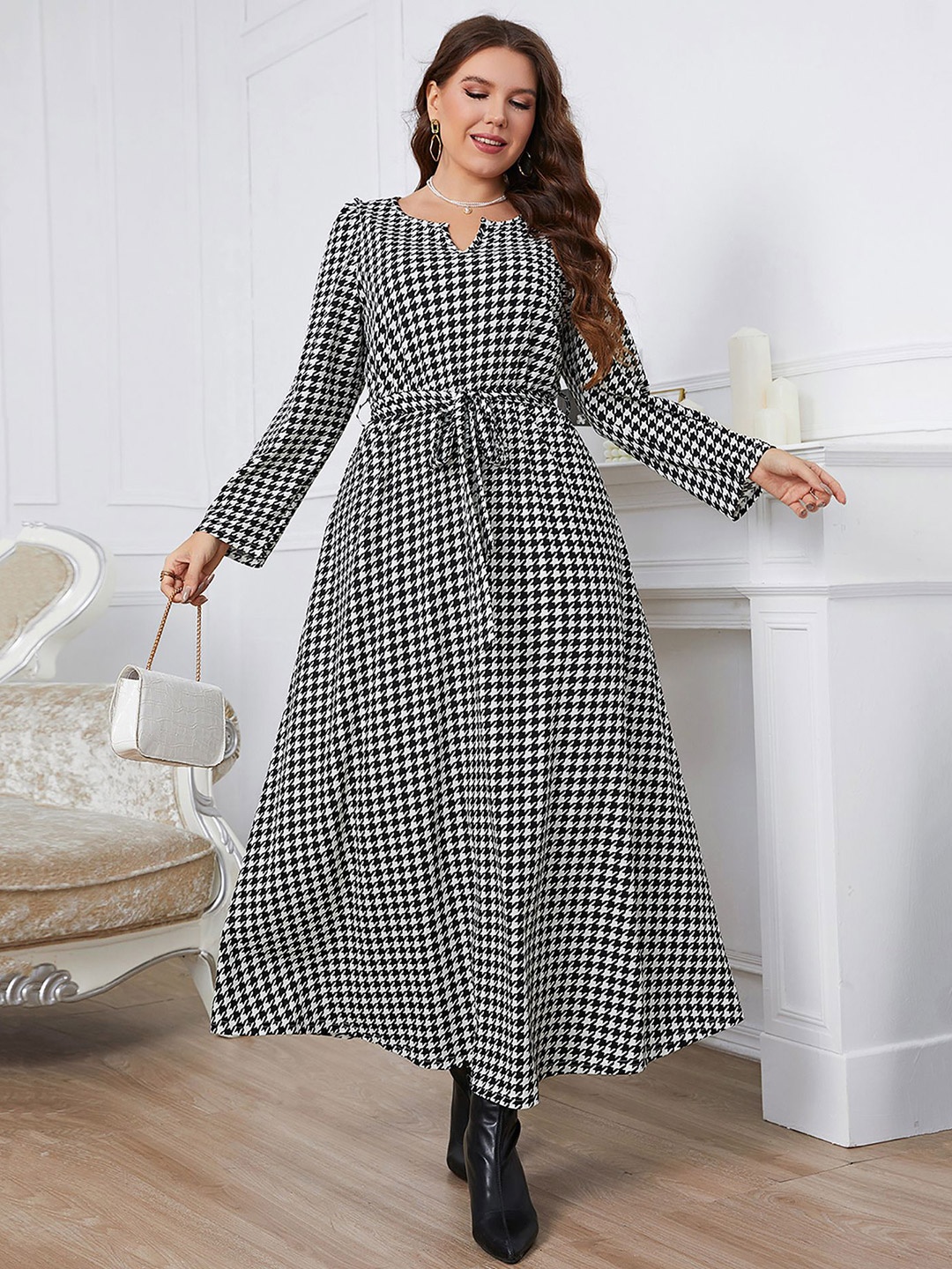 

StyleCast Curve Women Printed A-Line Midi Dress, Black