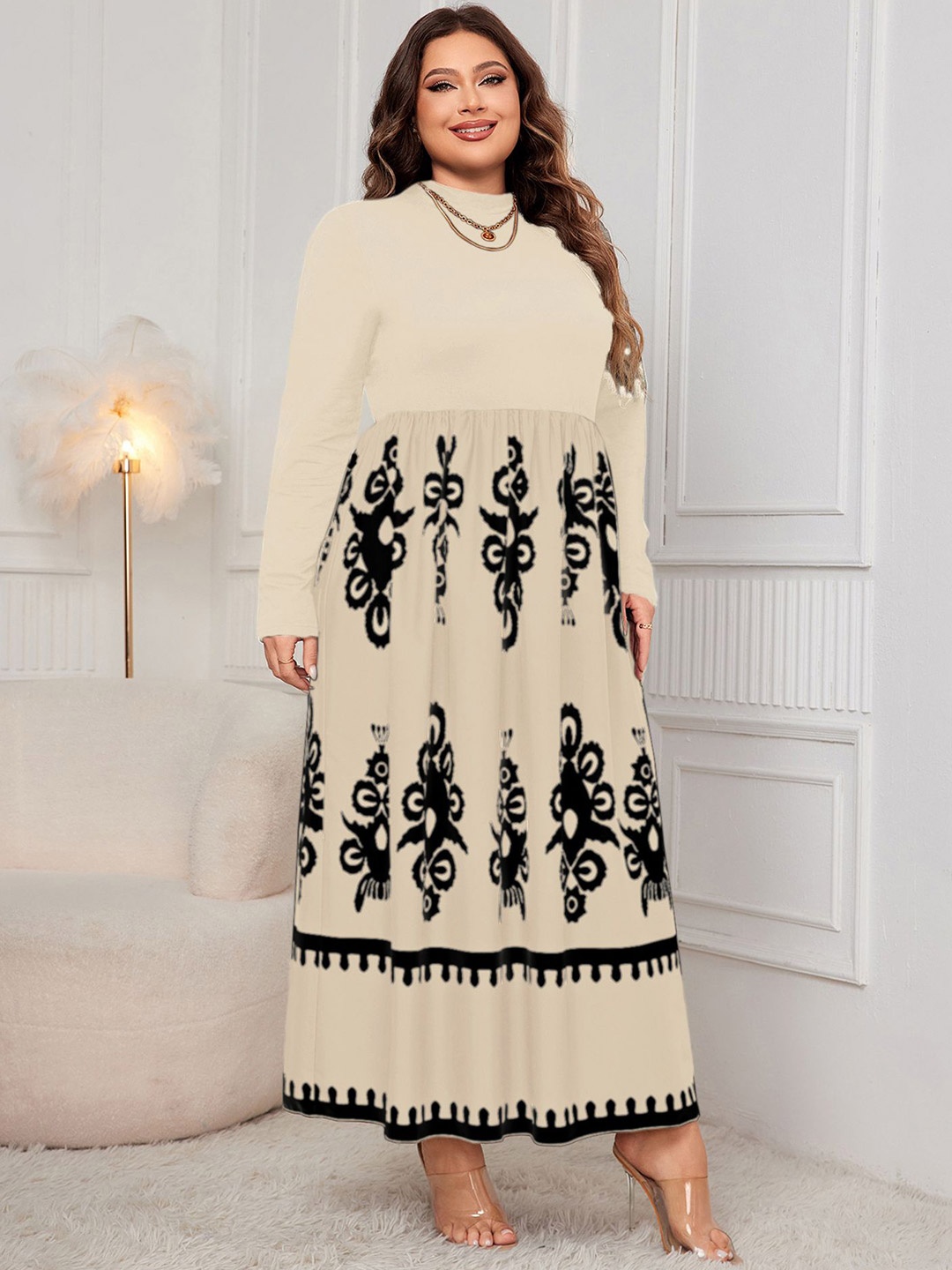 

StyleCast Curve Ethnic Motifs Printed Layered Plus Size Maxi Dress, Beige