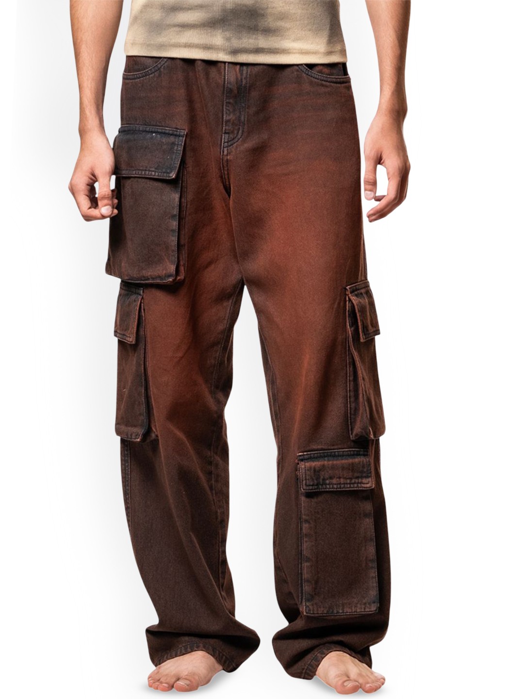 

Bad and Boujee Unisex Relaxed Fit Mildly Distressed Stretchable Jeans, Brown