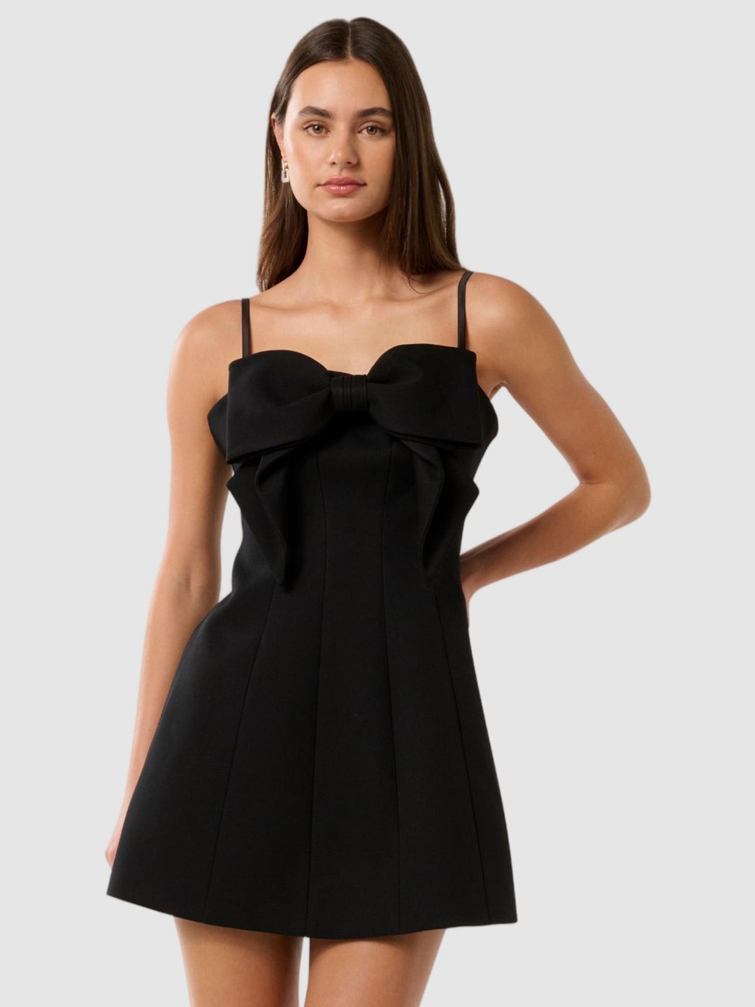 

Forever New Women Sleeveless Bow Detailed A-Line Mini Dress, Black