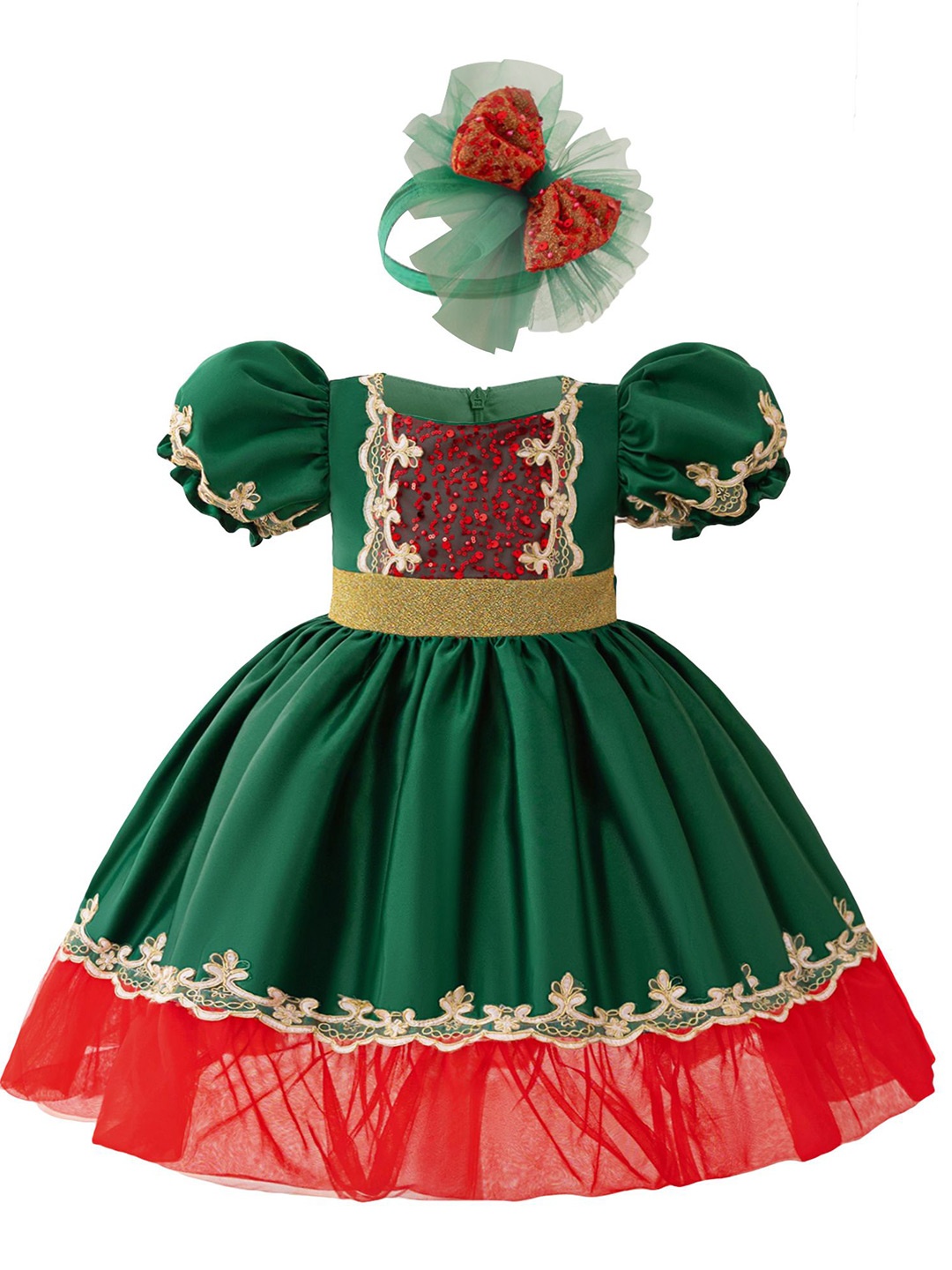 

StyleCast x Revolte Girls Puff Sleeves Ruffled Balloon Dress With Hairband, Green