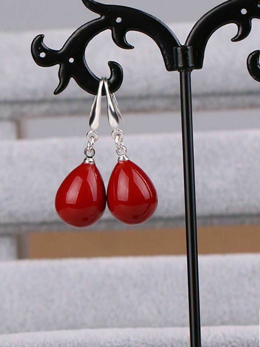 

Nilu's Collection Set Of 2 Silver-Plated Teardrop Shaped PearlS Beaded Drop Earrings