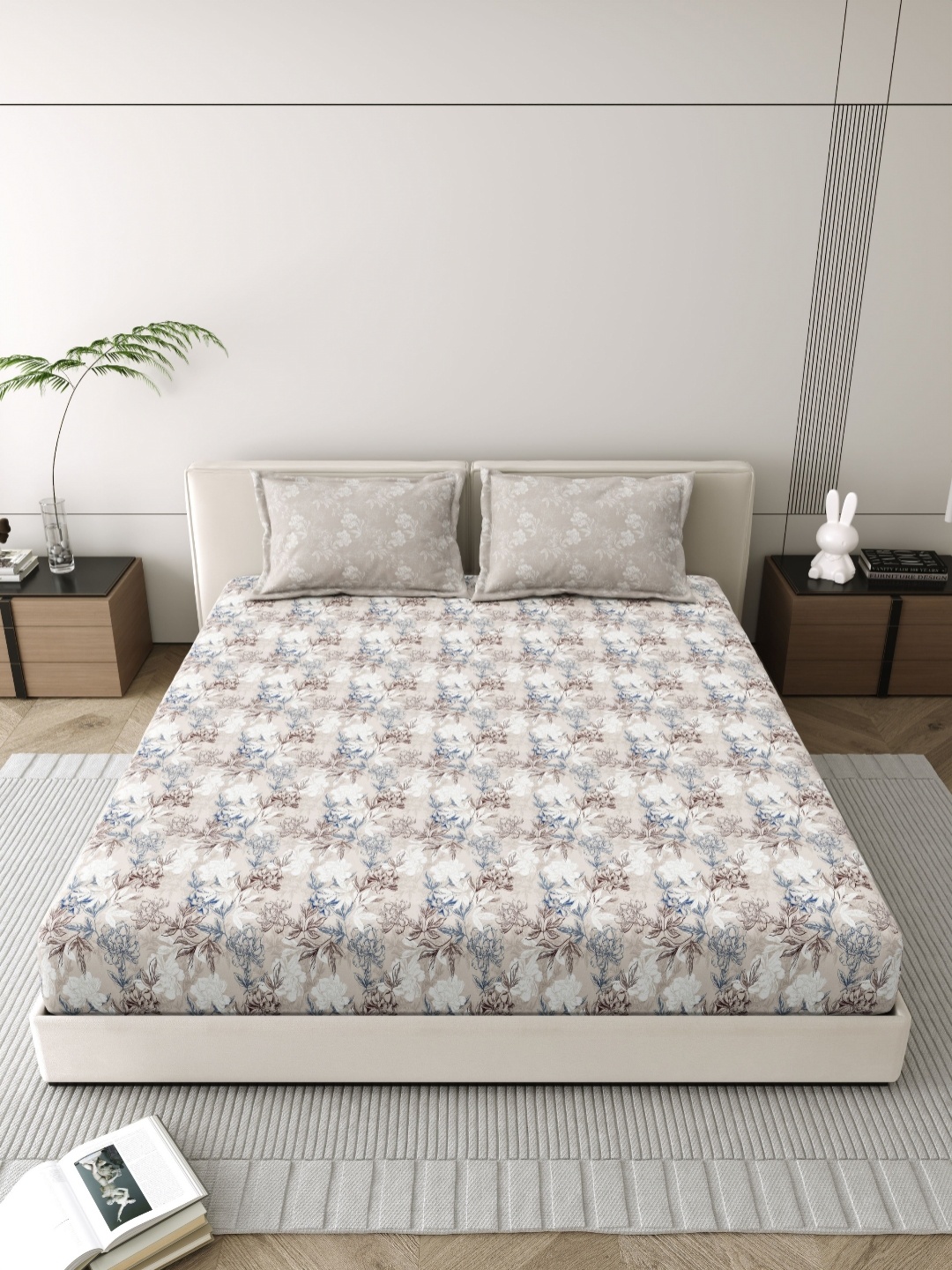 

MAFATLAL Brown & White Floral 186 TC Pure Cotton King Bedsheet Set 2.74 m x 2.74 m