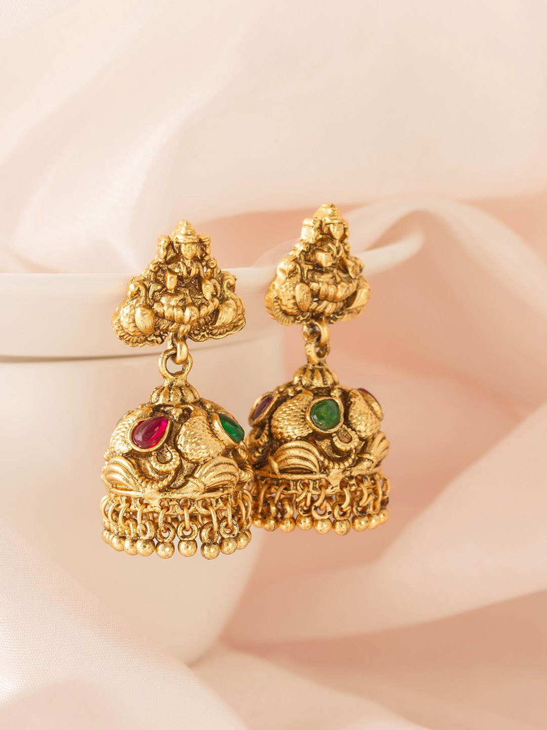 

aadita Gold Plated Beaded Dome Shaped Jhumkas
