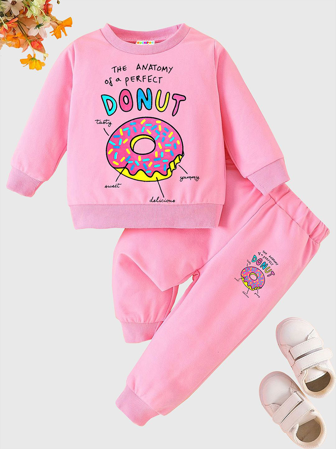 

KUCHIPOO Girls Printed Long Sleeves Sweatshirt and Joggers, Pink