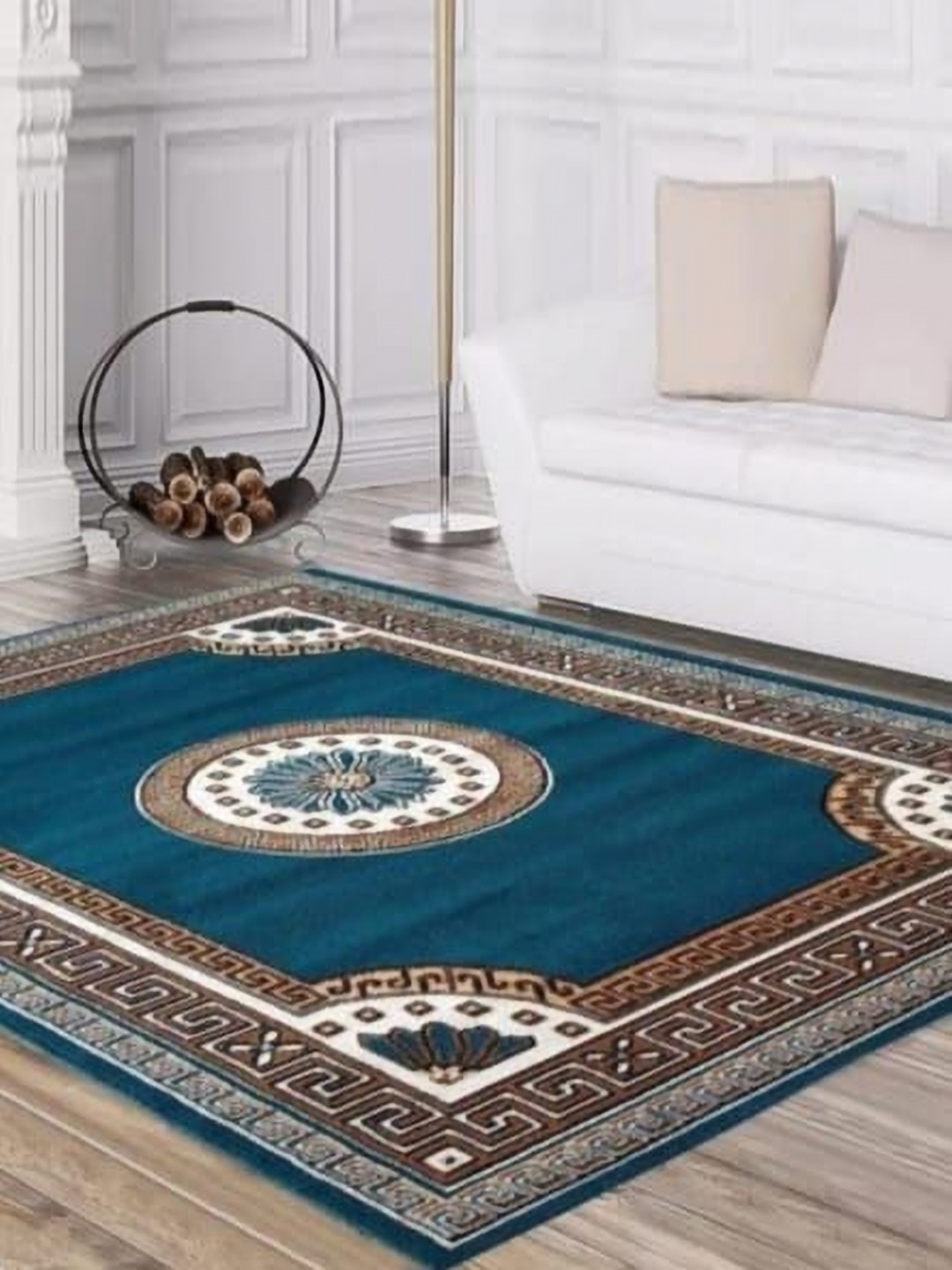 

Samjeeda Handloom carpets Blue & Brown Geometric Printed Anti-Skid Carpet