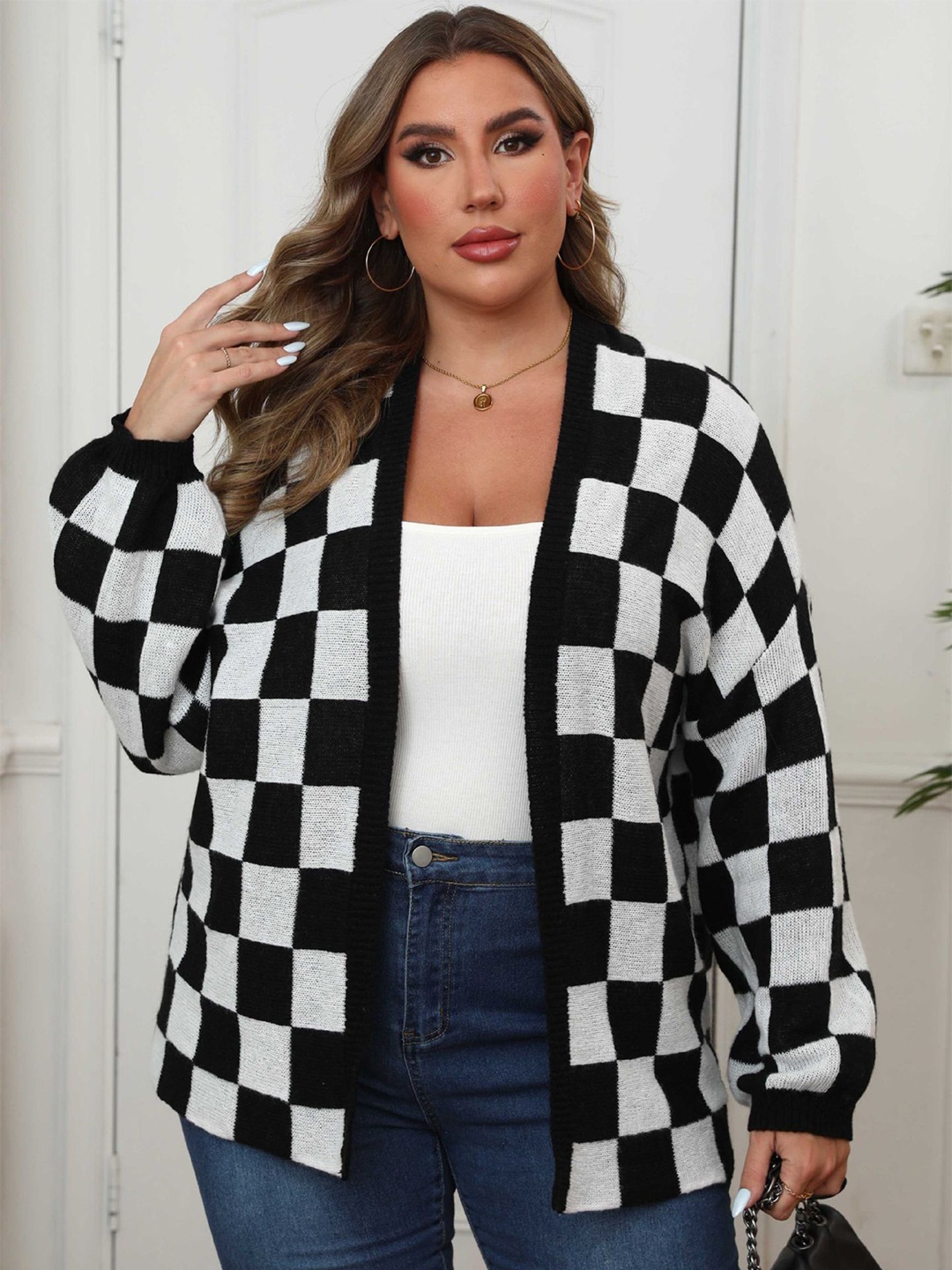

StyleCast Curve Women Checked Shrug, Black