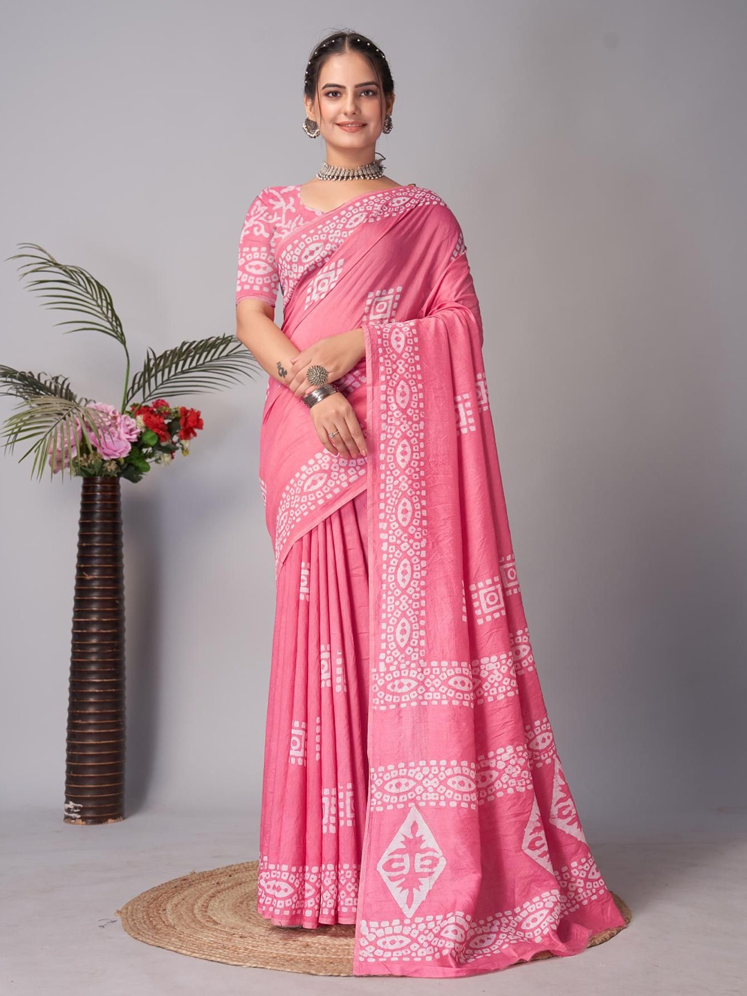 

Kalista Printed Chanderi Saree, Pink