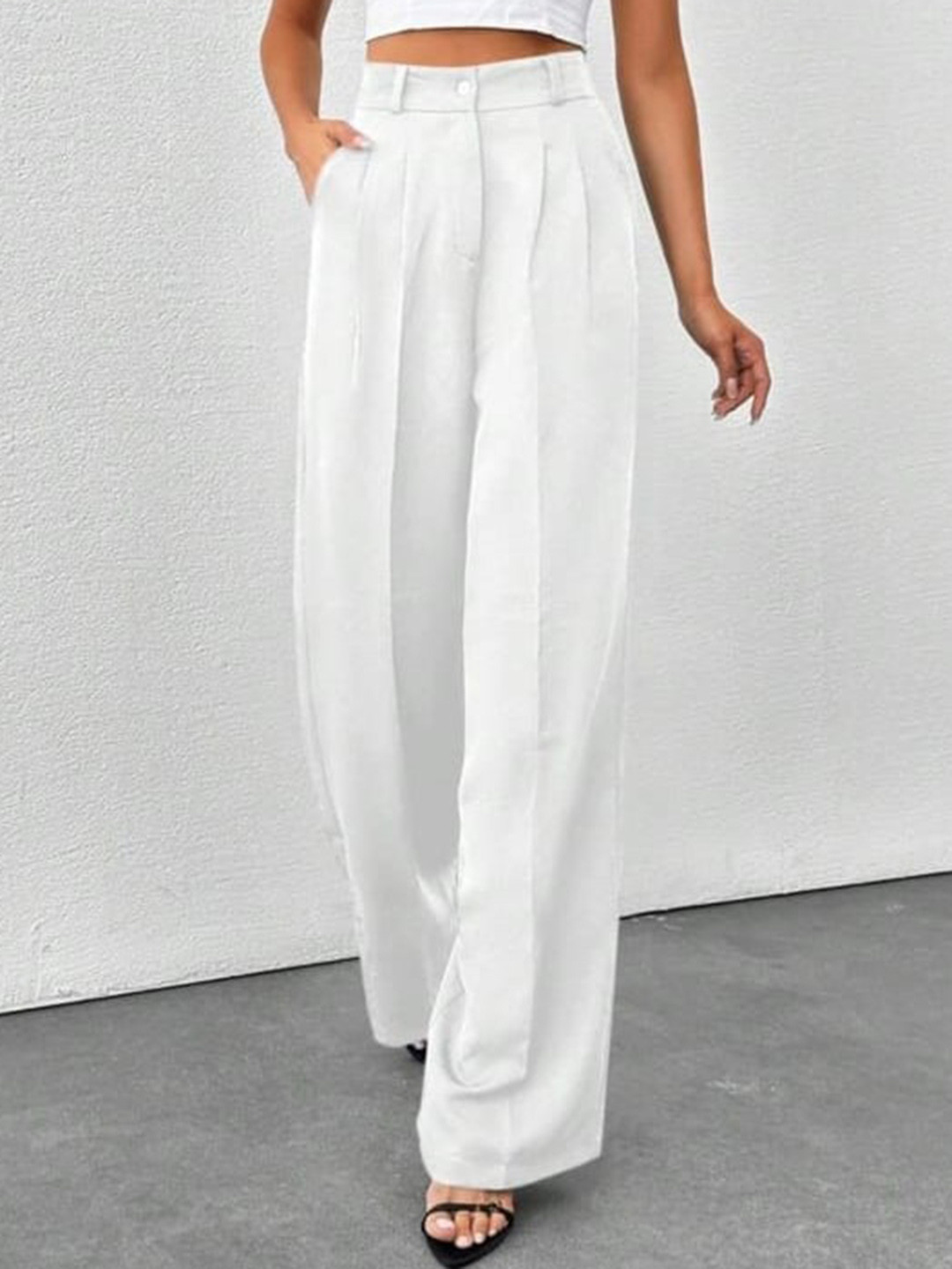 

Next One Women Smart High-Rise Easy Wash Pleated Trousers, White